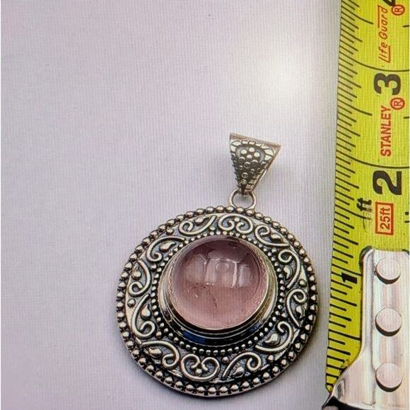 Anya Signed 925 Sterling Silver Large Rose Quartz Cabochon Pendant (Only) 24.16g - Picture 5 of 8